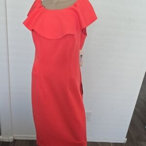 Eliza J Bold Coral Midi Dress